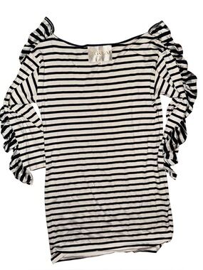Thread social black and white mini dress with ruffle sleeves xs nwot
